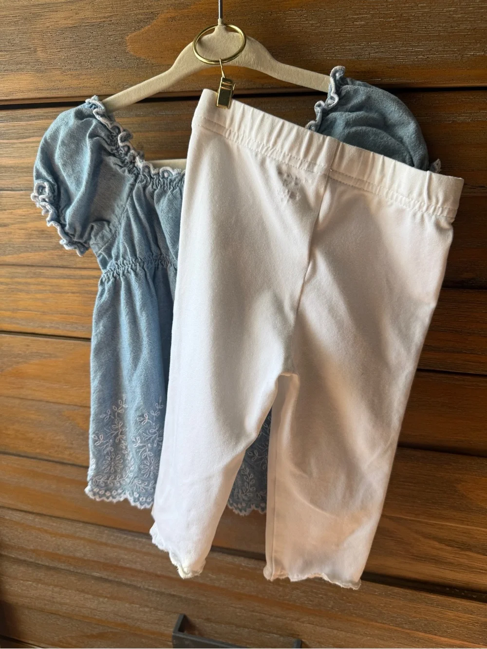 Ralph Lauren Baby Light Blue Embroidered Top with White Pants